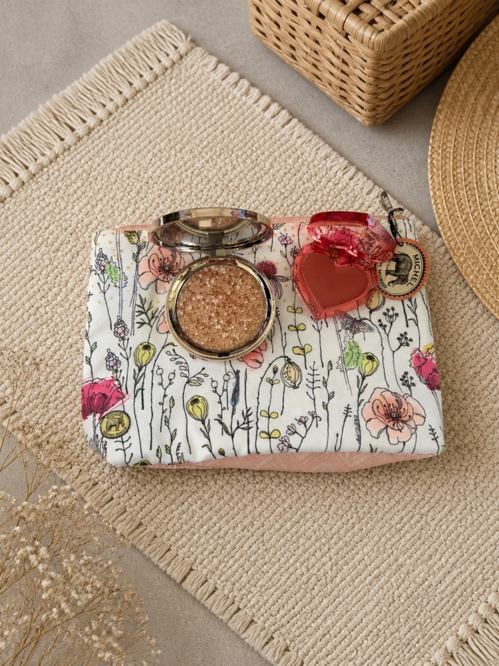 Floral Cosmetic Pouch with Blush and Highlighter